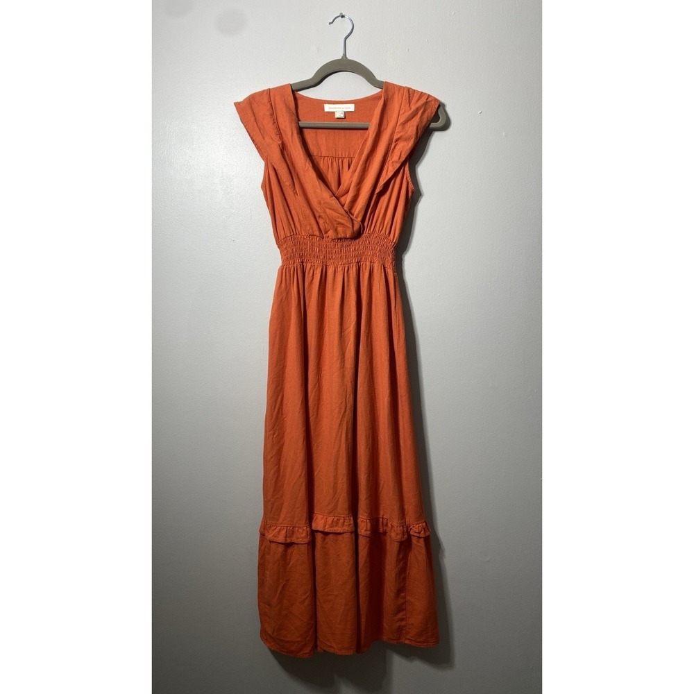 Monteau Los Angeles Women's BOHO Babydoll Beach‎ Maxi Dress Orange Size Medium